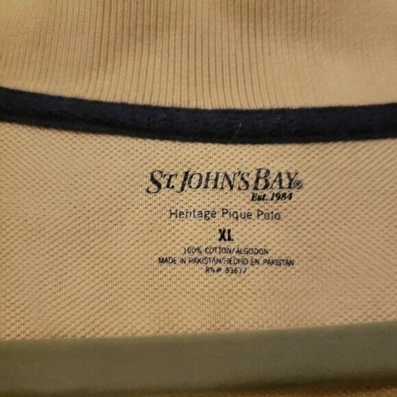 St. Johns Bay Mens Sz XL Tan Black Striped Short Sleeve Polo Shirt - Picture 3 of 4